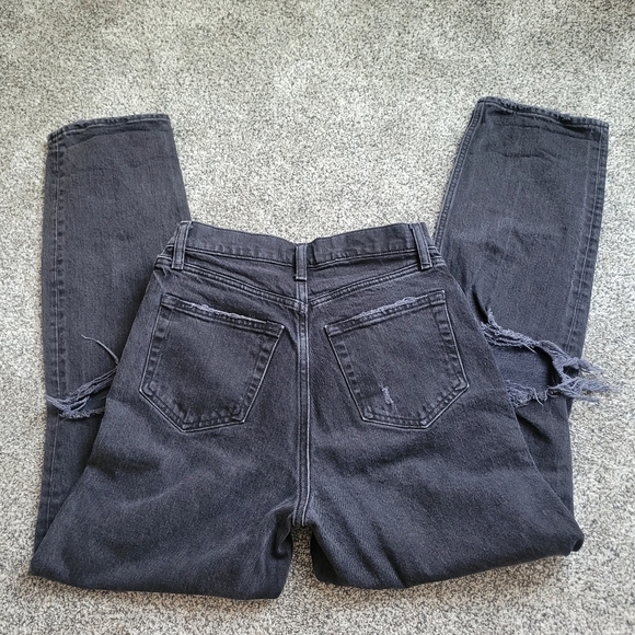 Abercrombie & Fitch 90's Straight Ultra High Rise Distressed Black Jeans Sz 4 - Picture 4 of 7